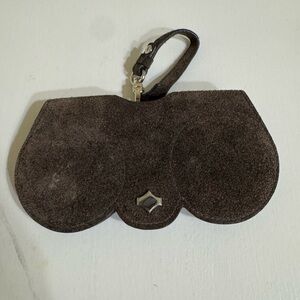 Grey Suede Sunglass Case Wristlet with Silver Accent attach to Bag